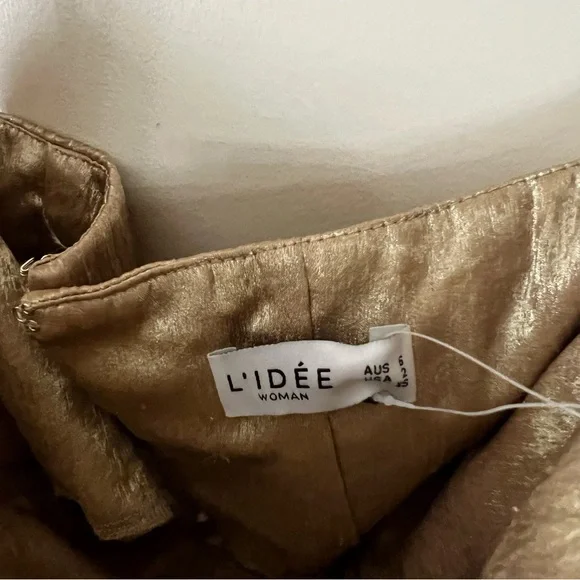 L'IDEE Black Tie Gown Maxi Dress in Gold Shimmer Size US 2 NEW! New with tags! - Picture 10 of 13